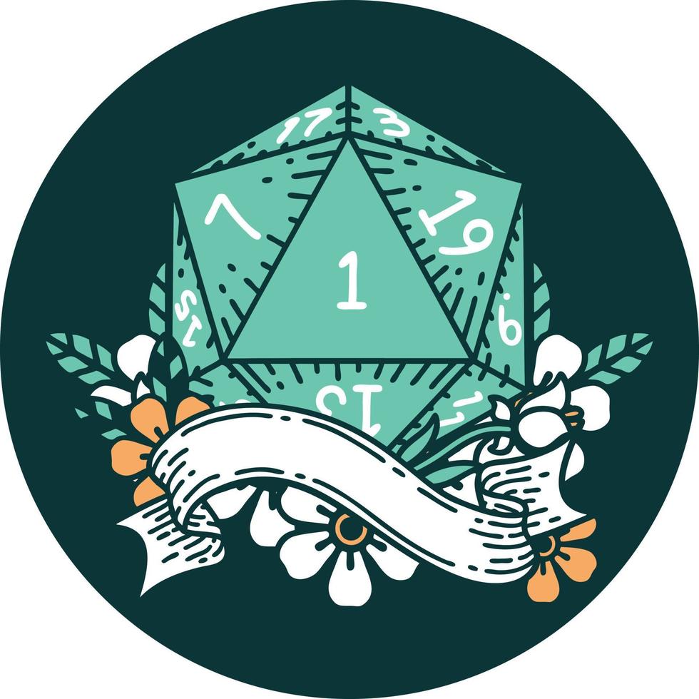 icono de tirada de dados natural one d20 vector