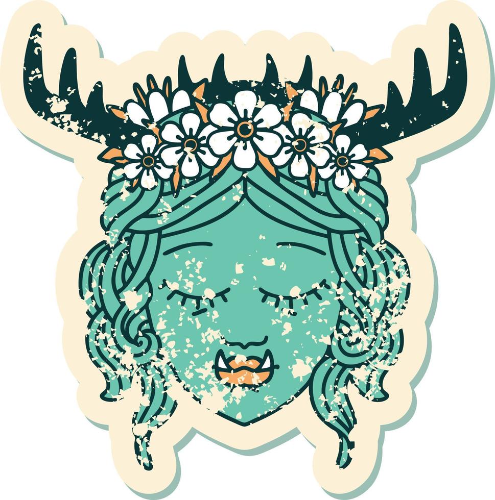 Retro Tattoo Style orc druid character face vector