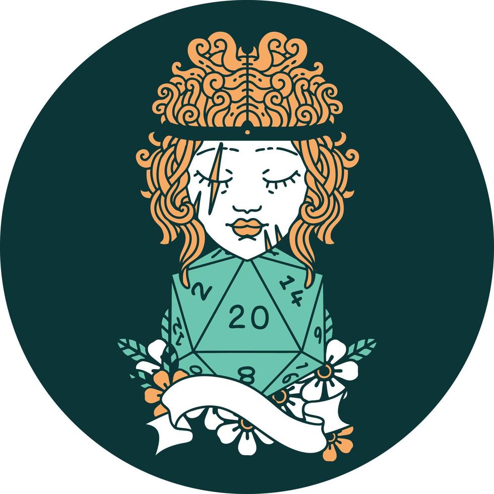 icon of human barbarian with natural 20 dice roll vector