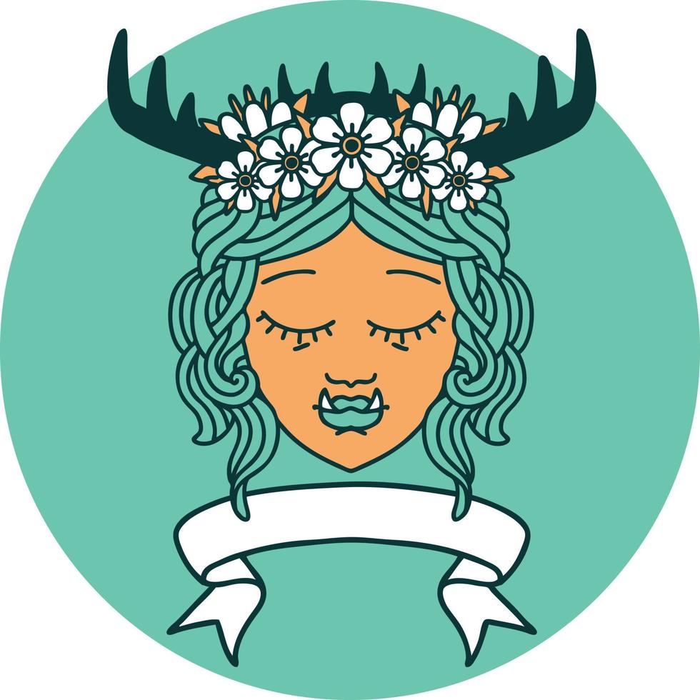 icon of orc druid character face with banner vector