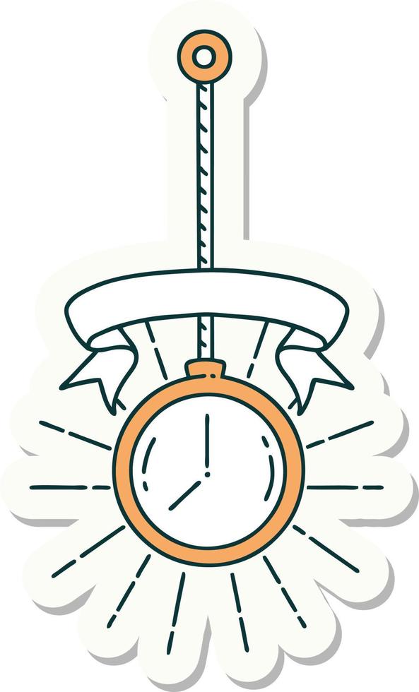 sticker of a tattoo style gold pocket watch vector