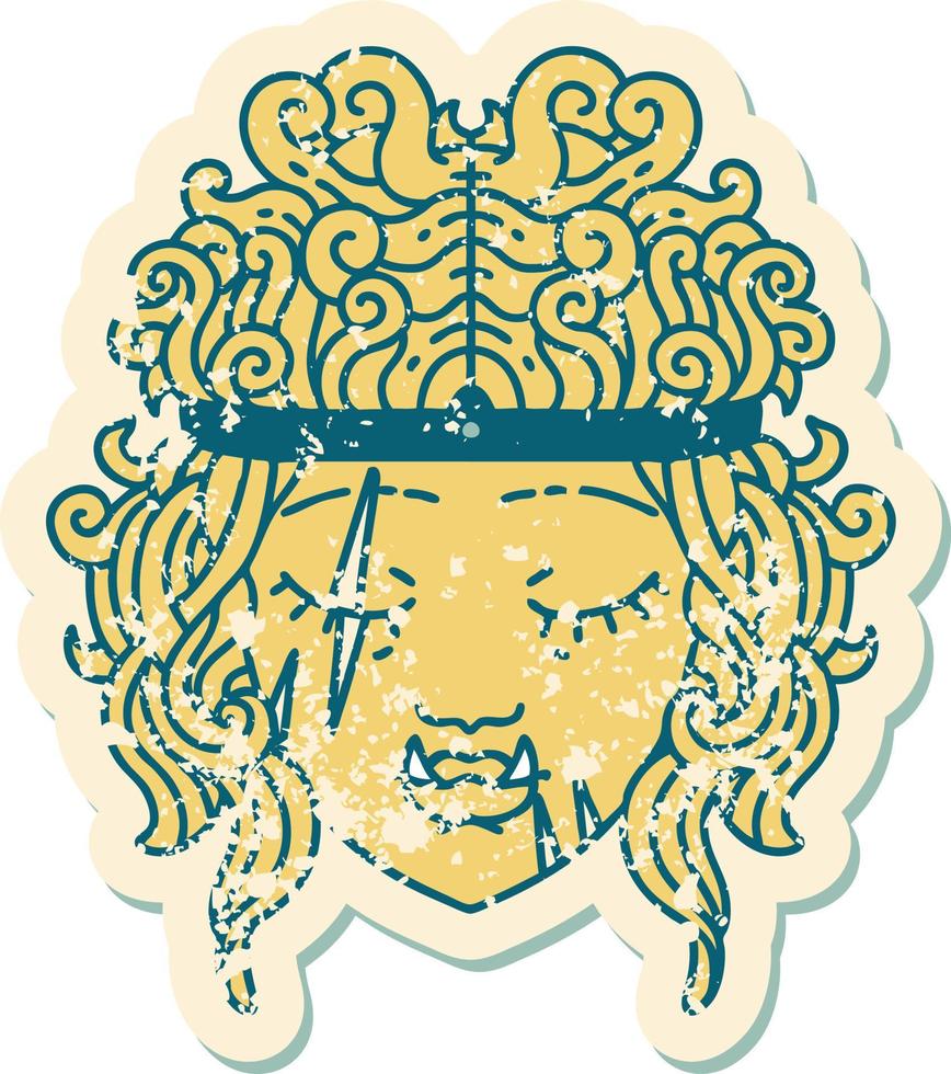 Retro Tattoo Style orc barbarian character face vector