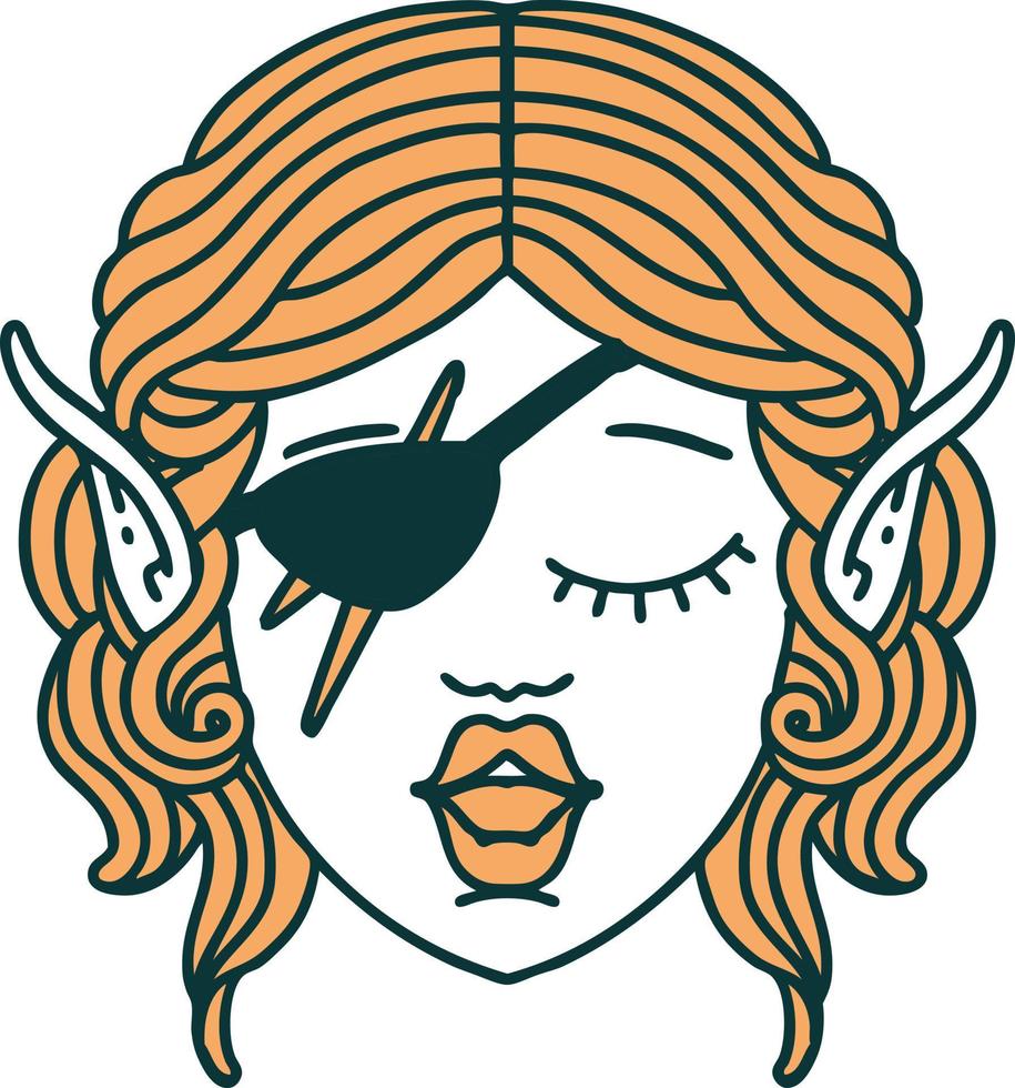 Retro Tattoo Style elf rogue character face vector