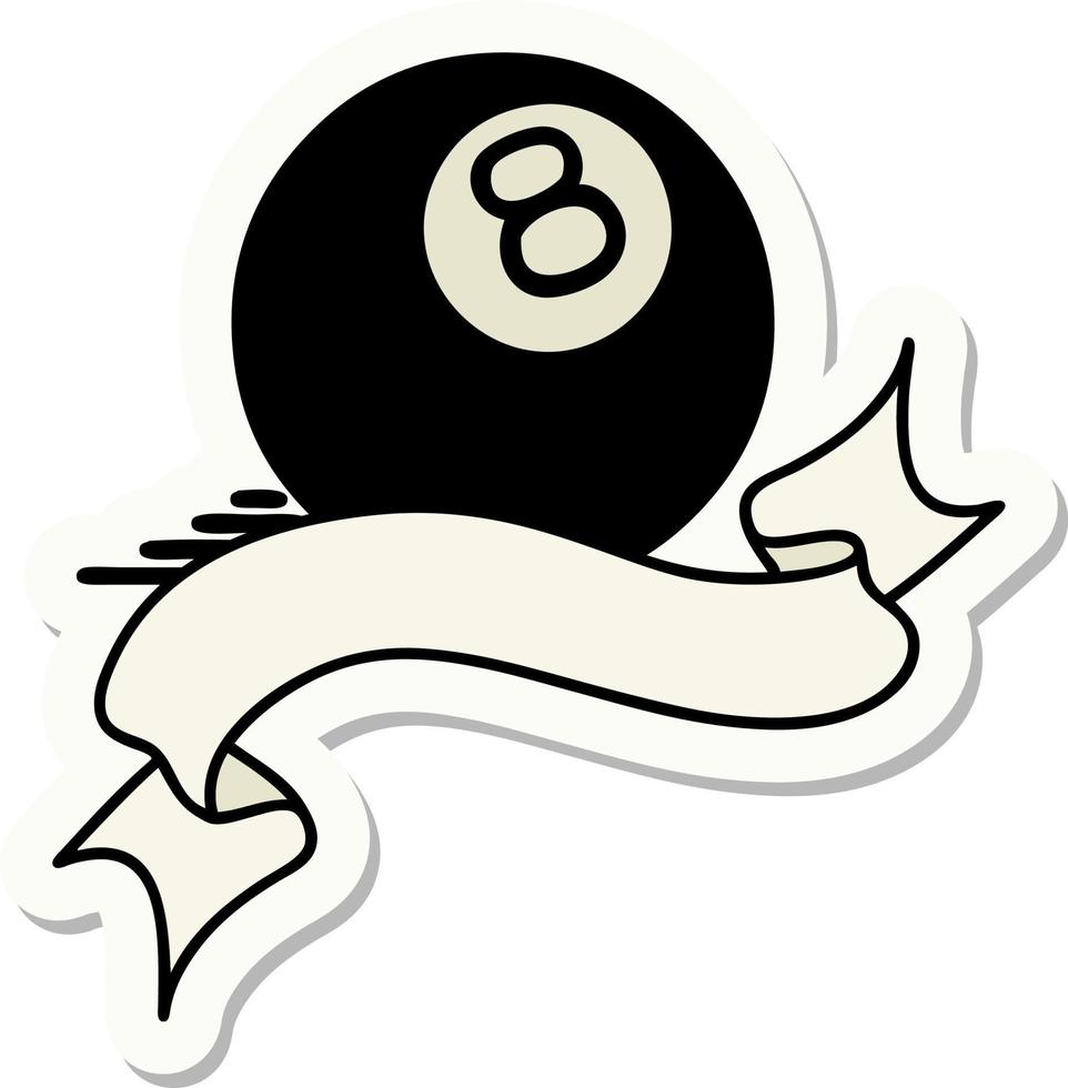 tattoo style sticker with banner of 8 ball vector