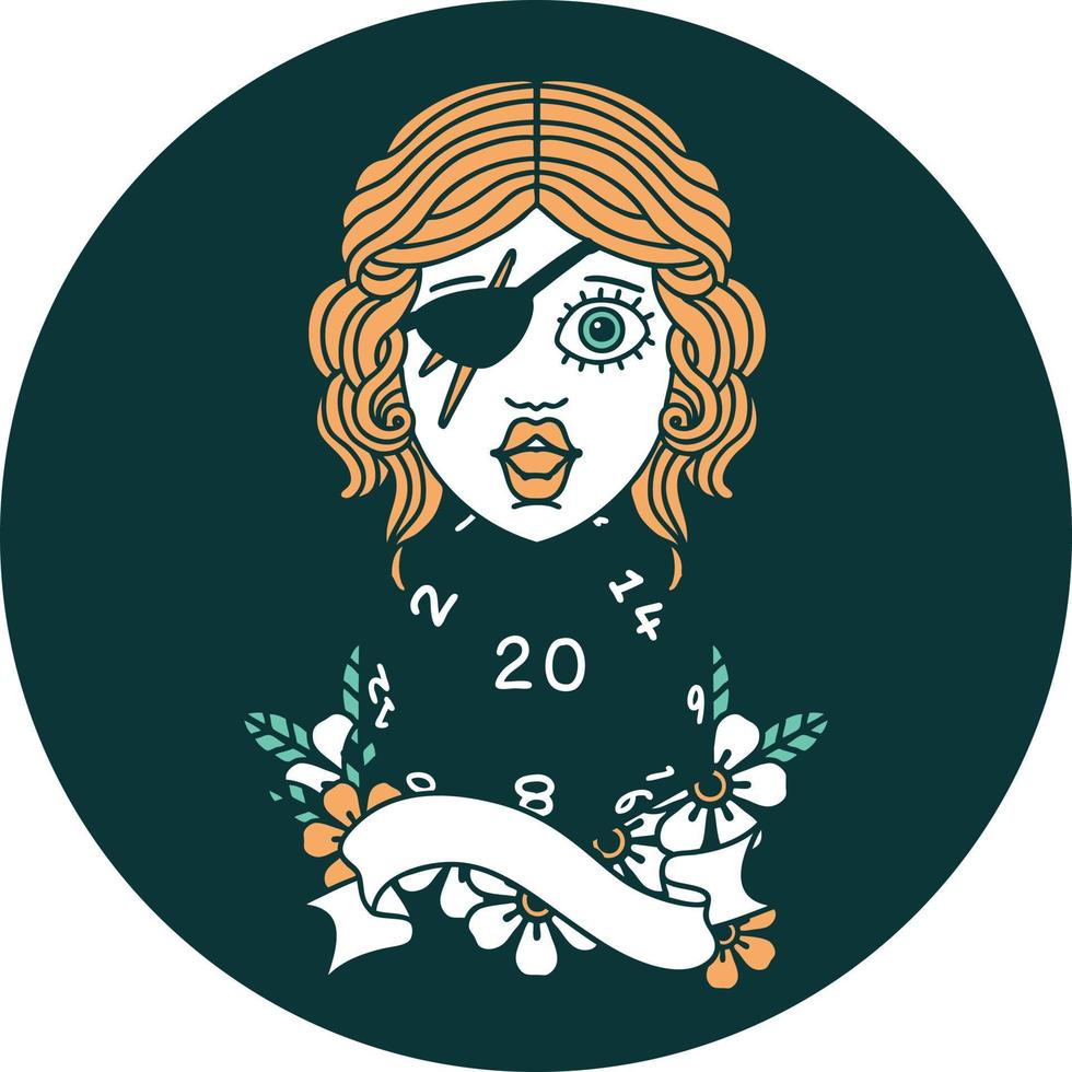 icon of human rogue with natural 20 dice roll vector