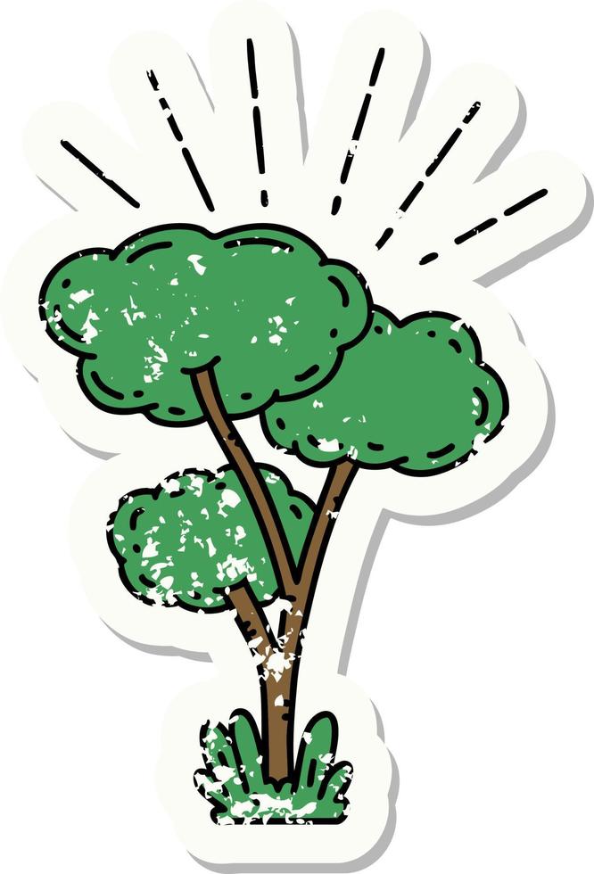 worn old sticker of a tattoo style tree vector
