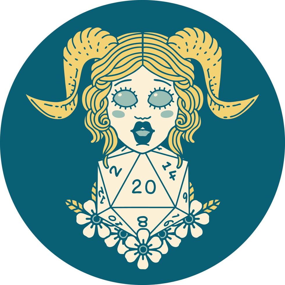 icon of tiefling with natural twenty dice roll vector