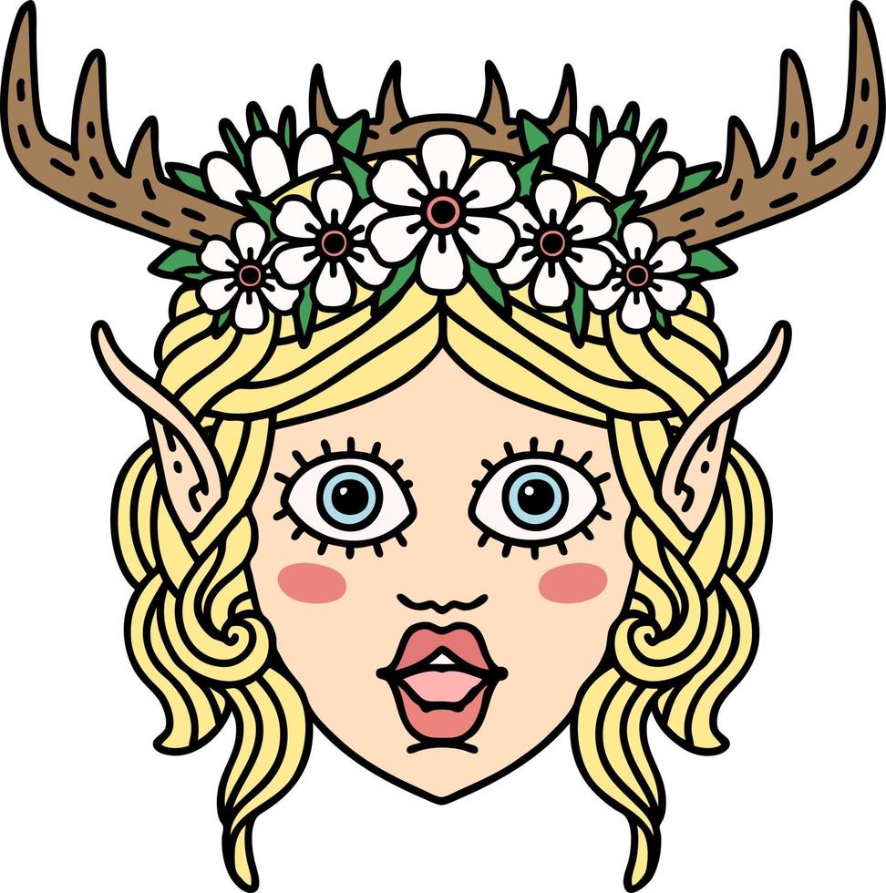 Retro Tattoo Style elf druid character face vector