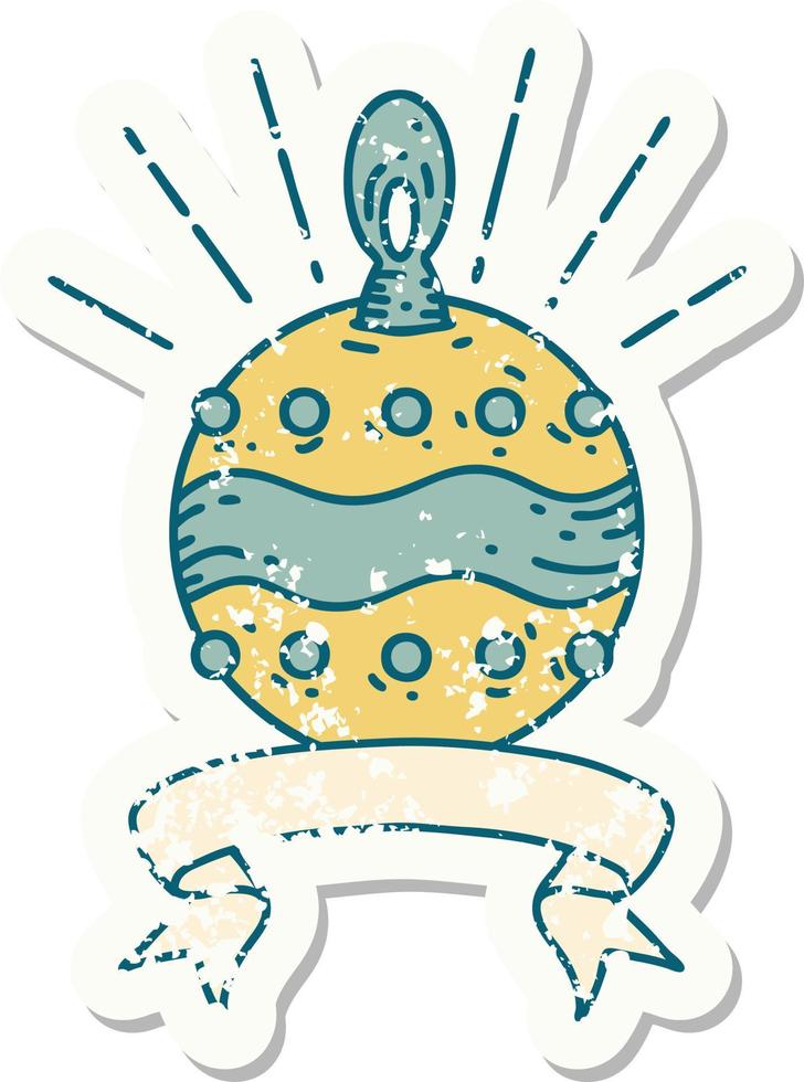 worn old sticker of a tattoo style christmas ornament vector