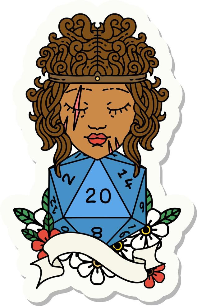 sticker of a human barbarian with natural 20 dice roll vector