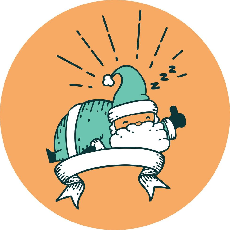 icono de un estilo de tatuaje santa claus personaje navideño durmiendo vector