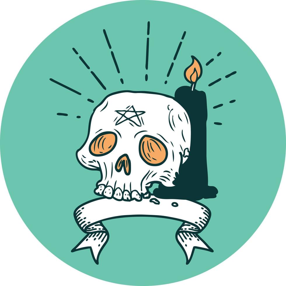 icon of a tattoo style spooky skull and candle vector