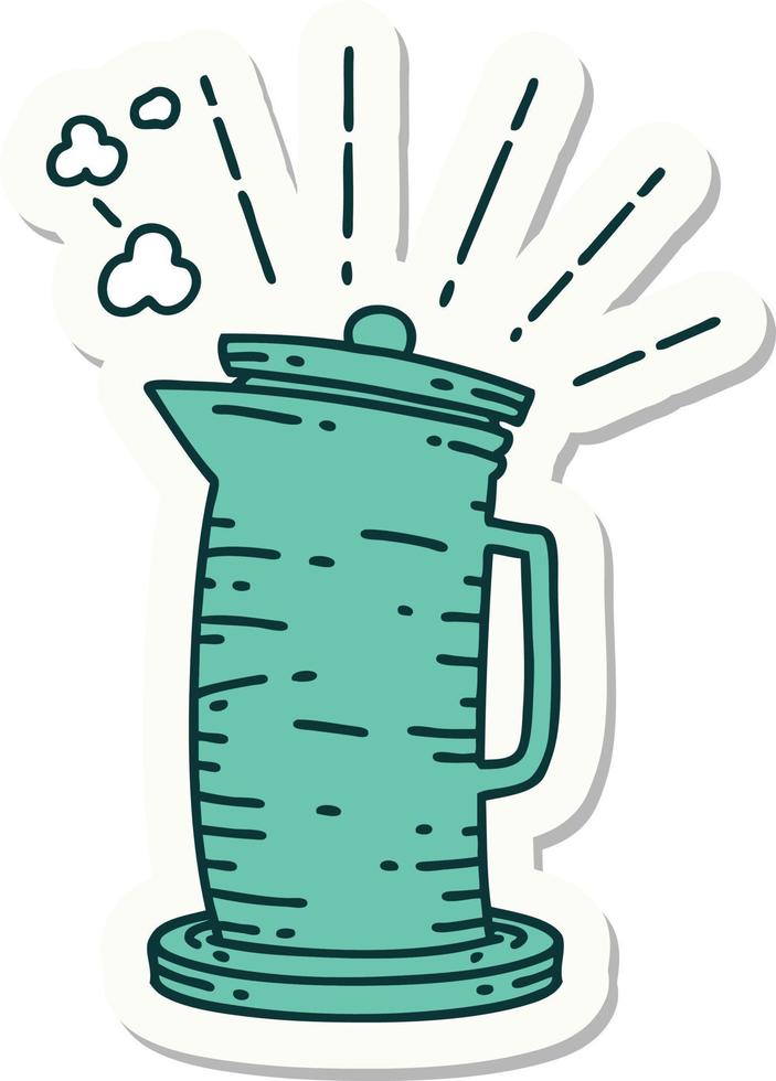 sticker of a tattoo style coffee jug vector