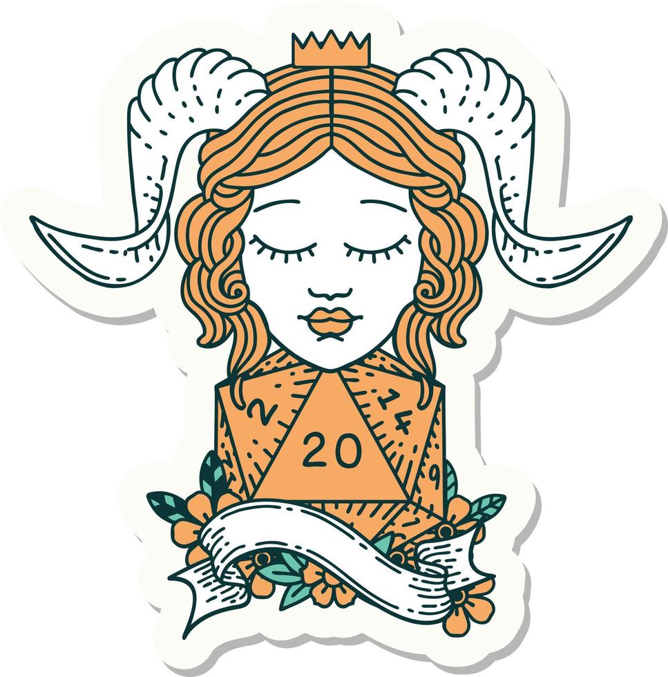 sticker of a tiefling with natural twenty dice roll vector