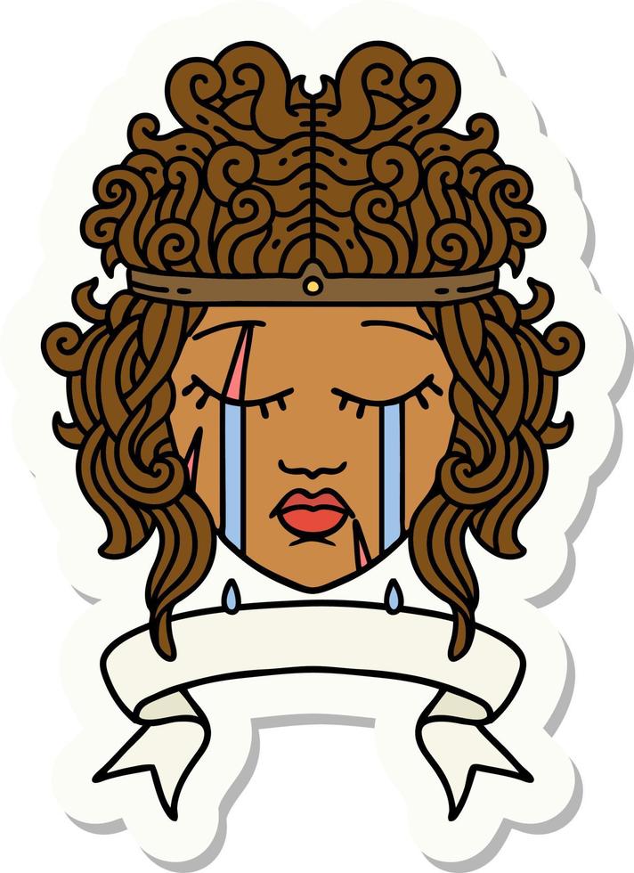 sticker of a crying human barbarian with banner vector