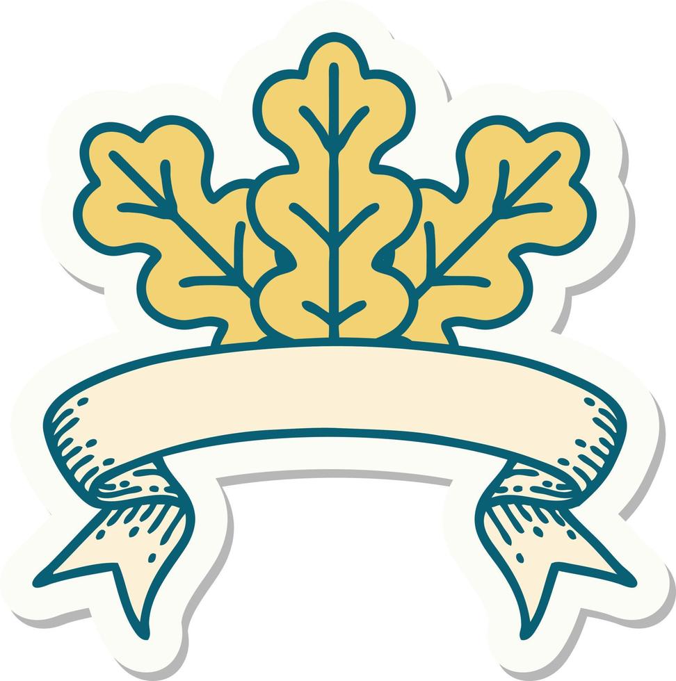tattoo style sticker with banner of leaf vector
