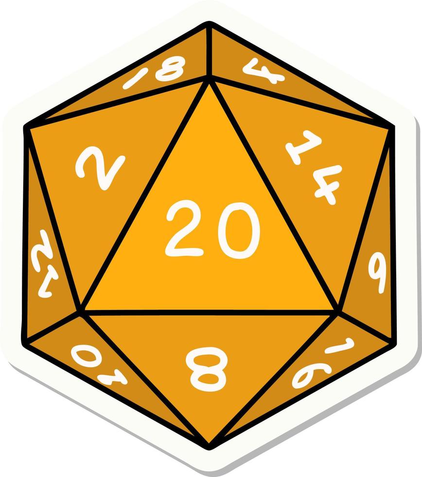 sticker of a natural 20 D20 dice roll vector
