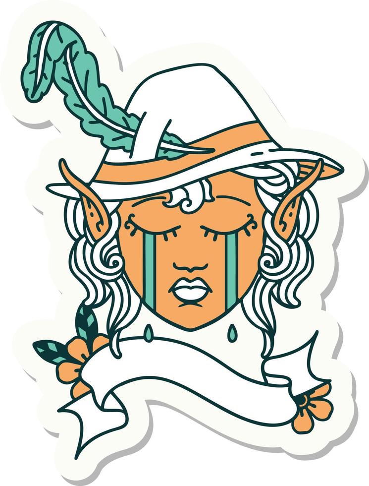 sticker of a crying elven bard character vector