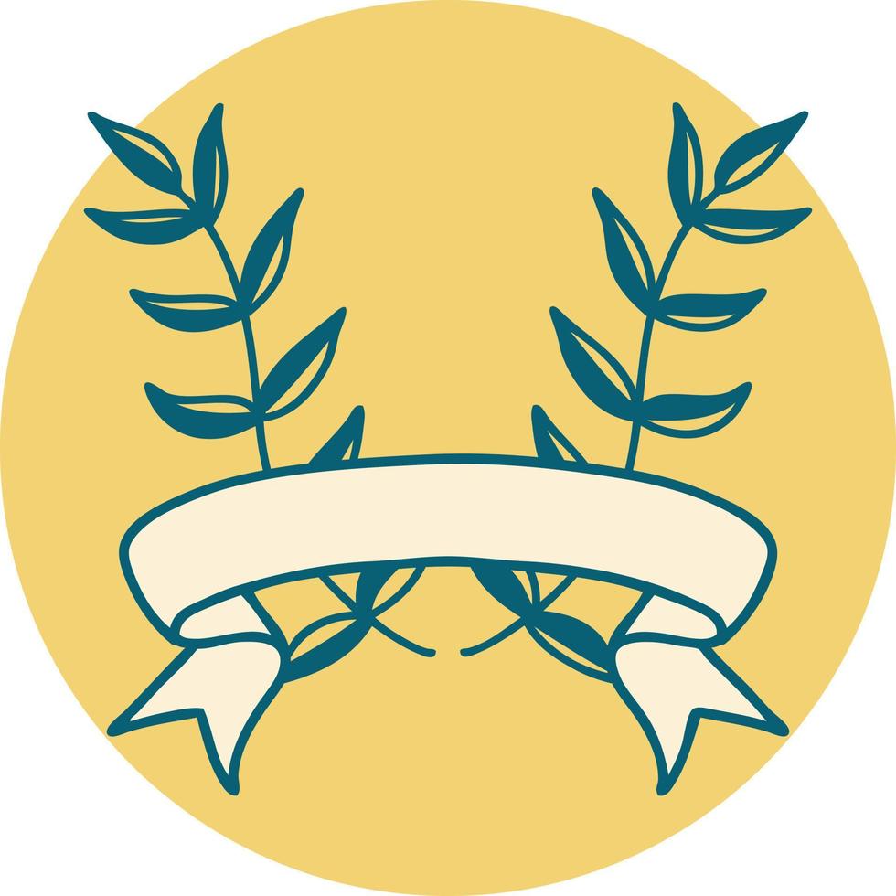 tattoo style icon with banner of a laurel vector
