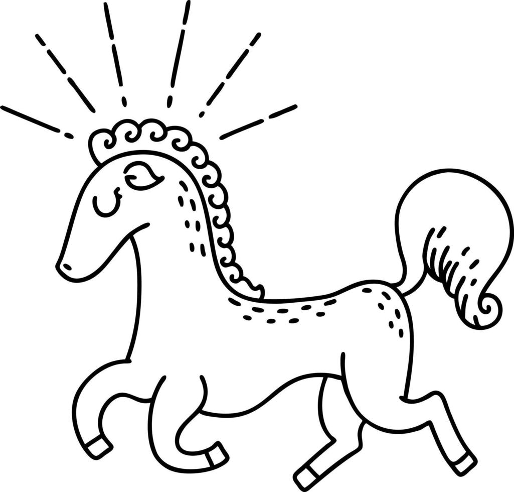 illustration of a traditional black line work tattoo style prancing stallion vector