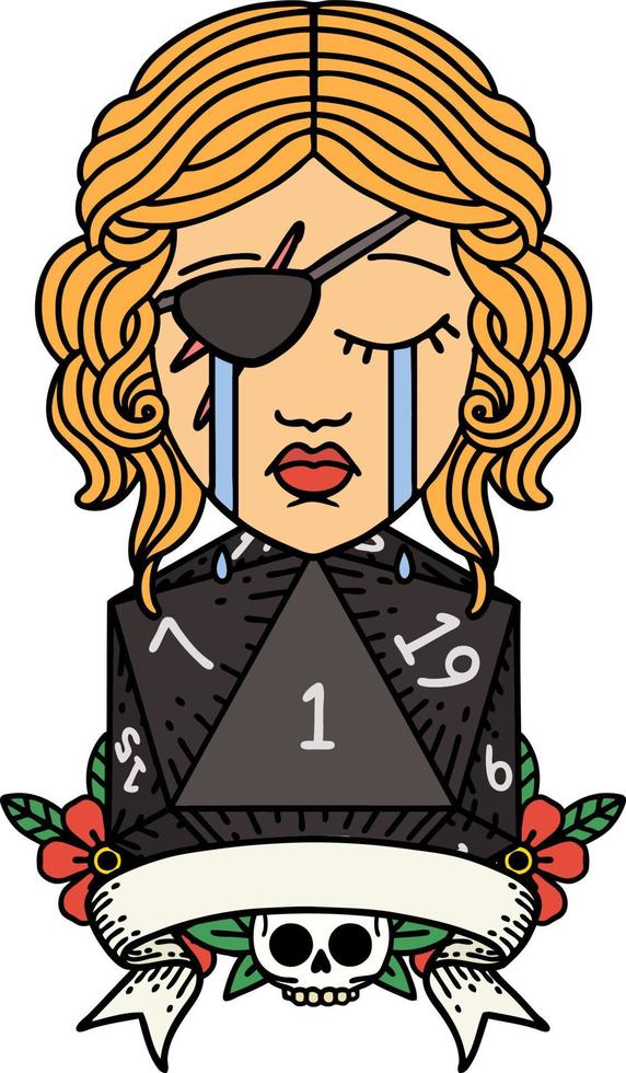 Retro Tattoo Style crying human rogue with natural one roll vector