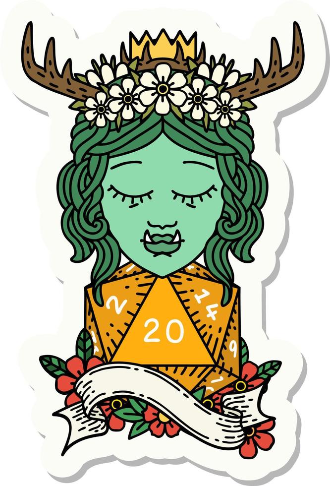 sticker of a orc druid character with natural twenty dice roll vector