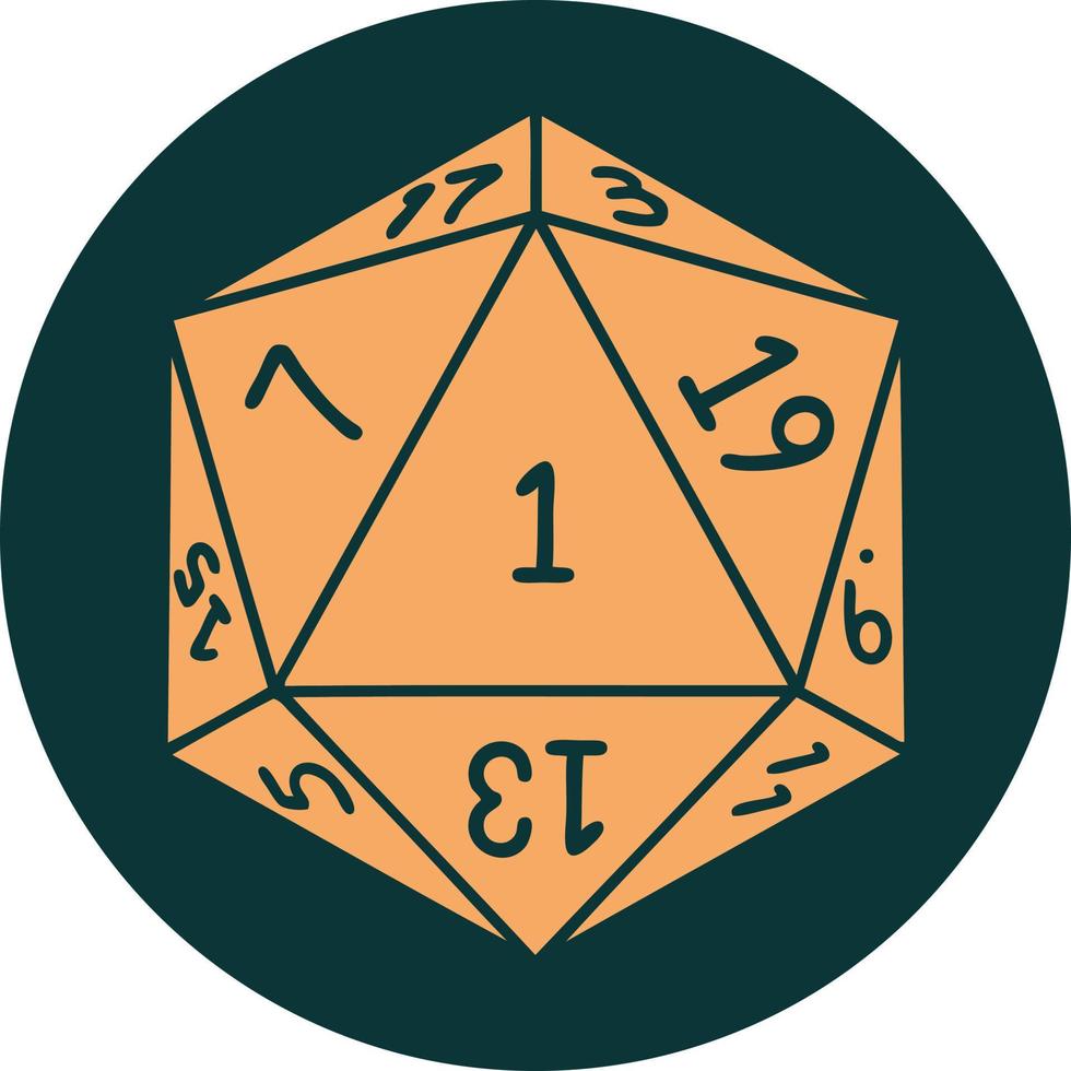icon of natural 1 D20 dice roll vector