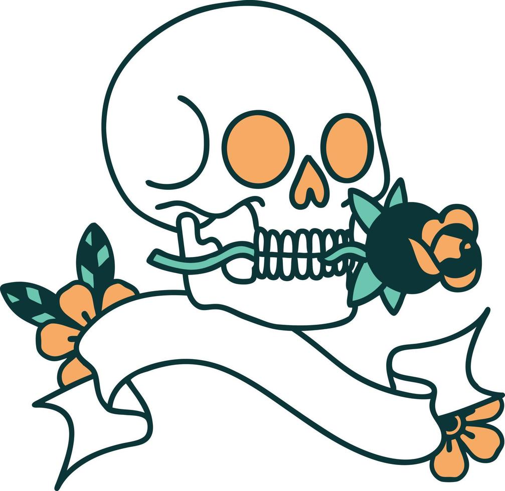 traditional tattoo with banner of a skull vector