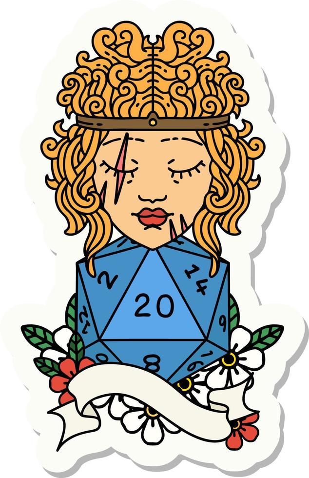 sticker of a human barbarian with natural 20 dice roll vector