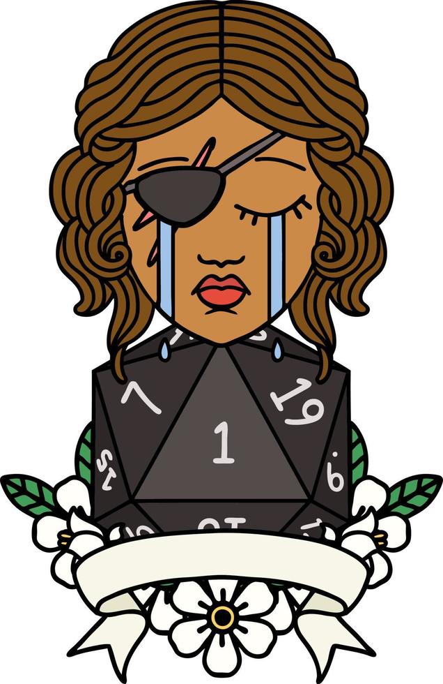 Retro Tattoo Style crying human rogue with natural one roll vector