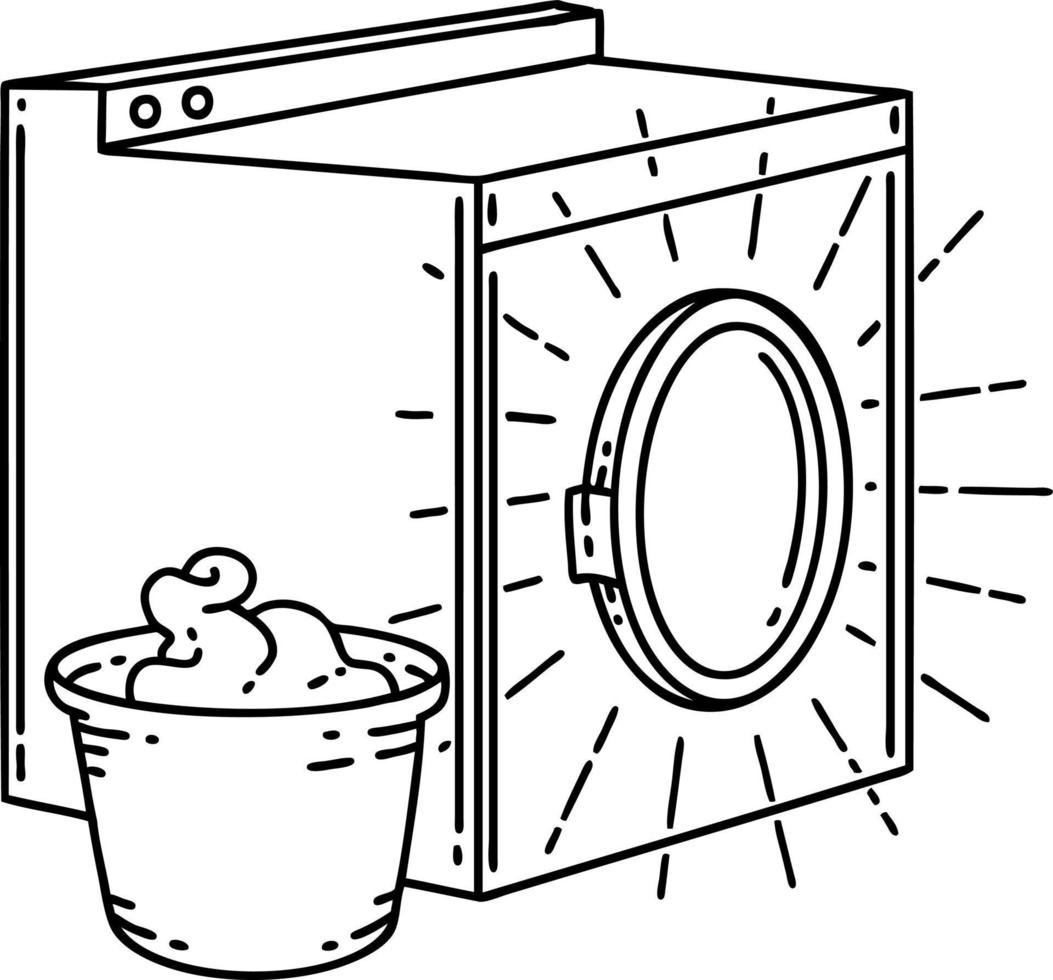 illustration of a traditional black line work tattoo style washing machine vector