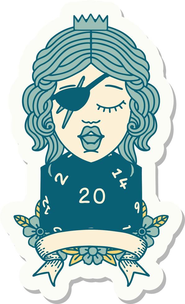 sticker of a human rogue with natural 20 dice roll vector