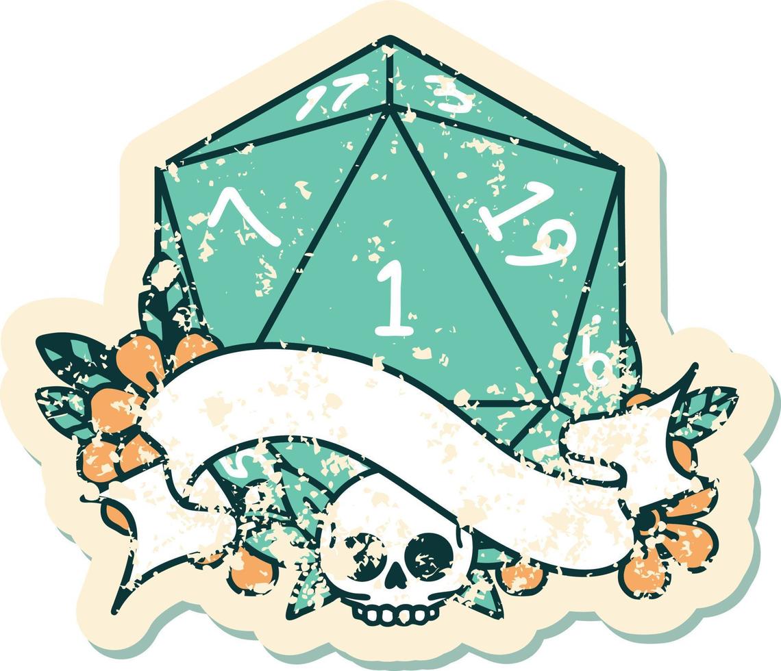 estilo de tatuaje retro natural uno d20 tirada de dados vector