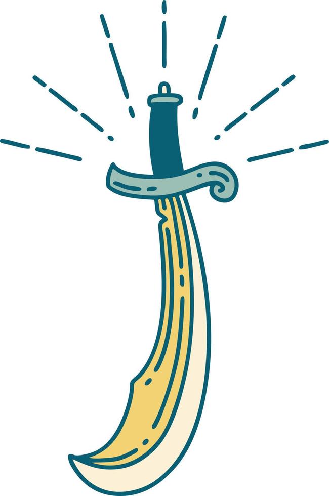illustration of a traditional tattoo style scimitar sword vector