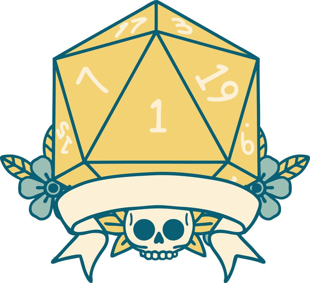 estilo de tatuaje retro natural uno d20 tirada de dados vector