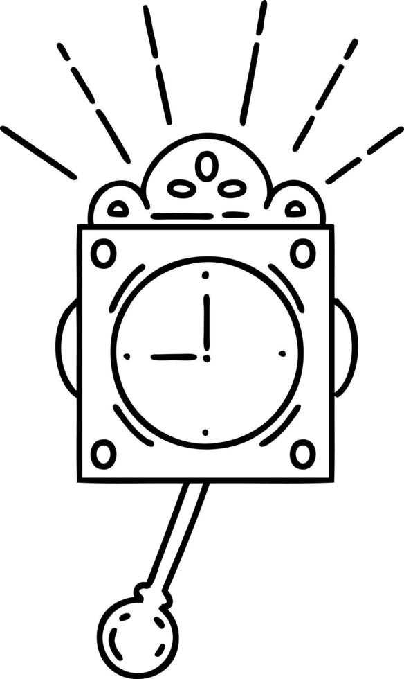 ilustración de un reloj de tic-tac estilo tatuaje de trabajo de línea negra tradicional vector