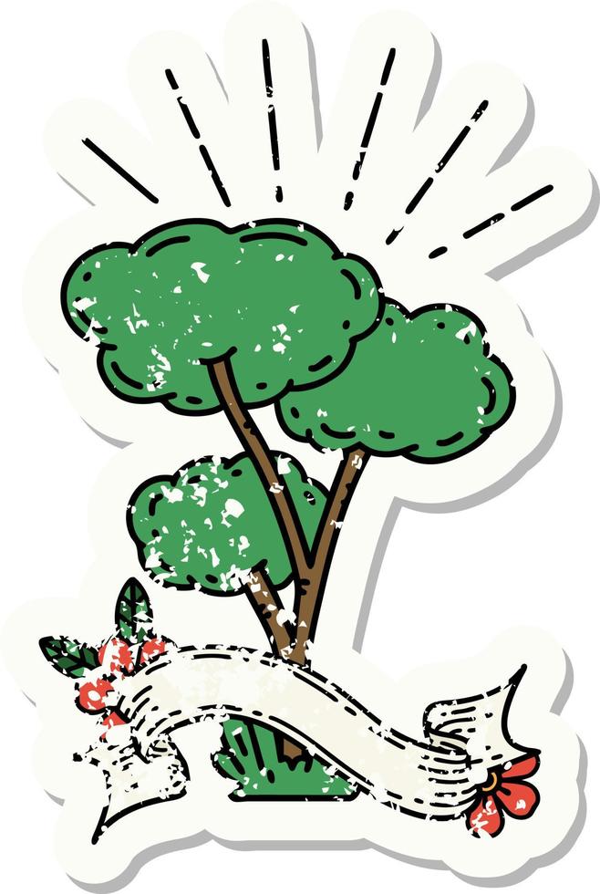 worn old sticker of a tattoo style tree vector