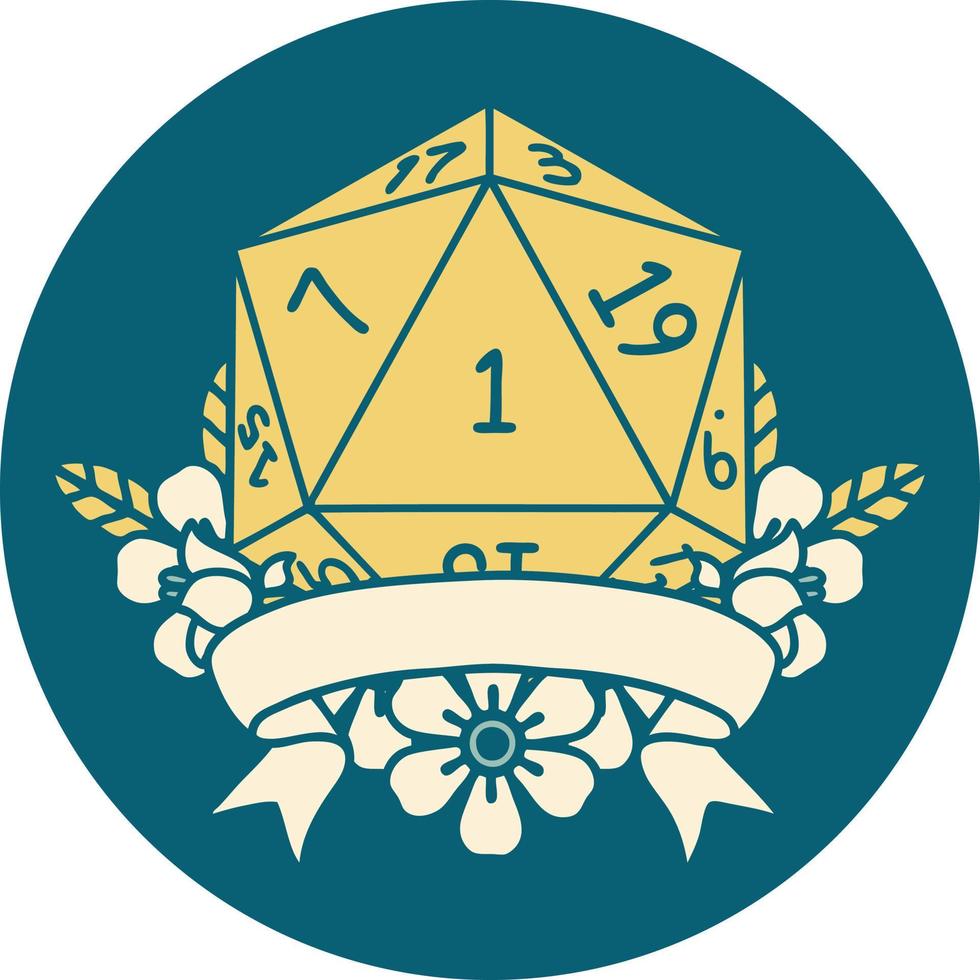 estilo de tatuaje retro natural uno d20 tirada de dados vector