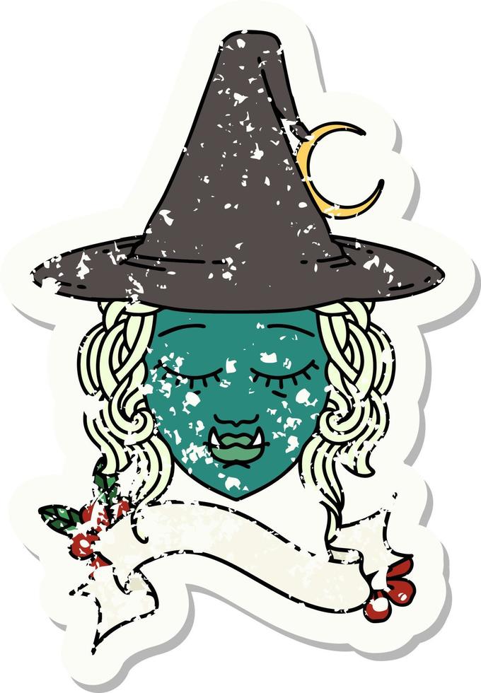 Retro Tattoo Style half orc witch character face vector