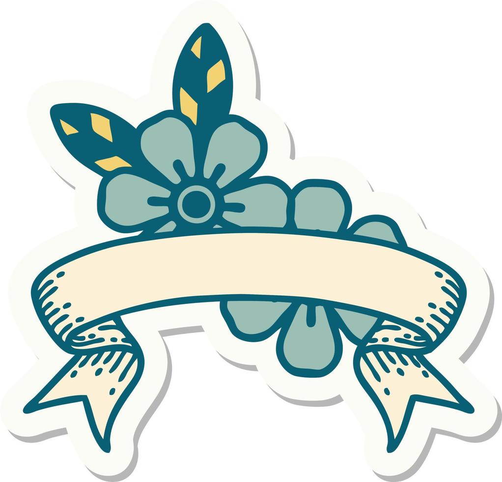 tattoo style sticker with banner of flowers vector