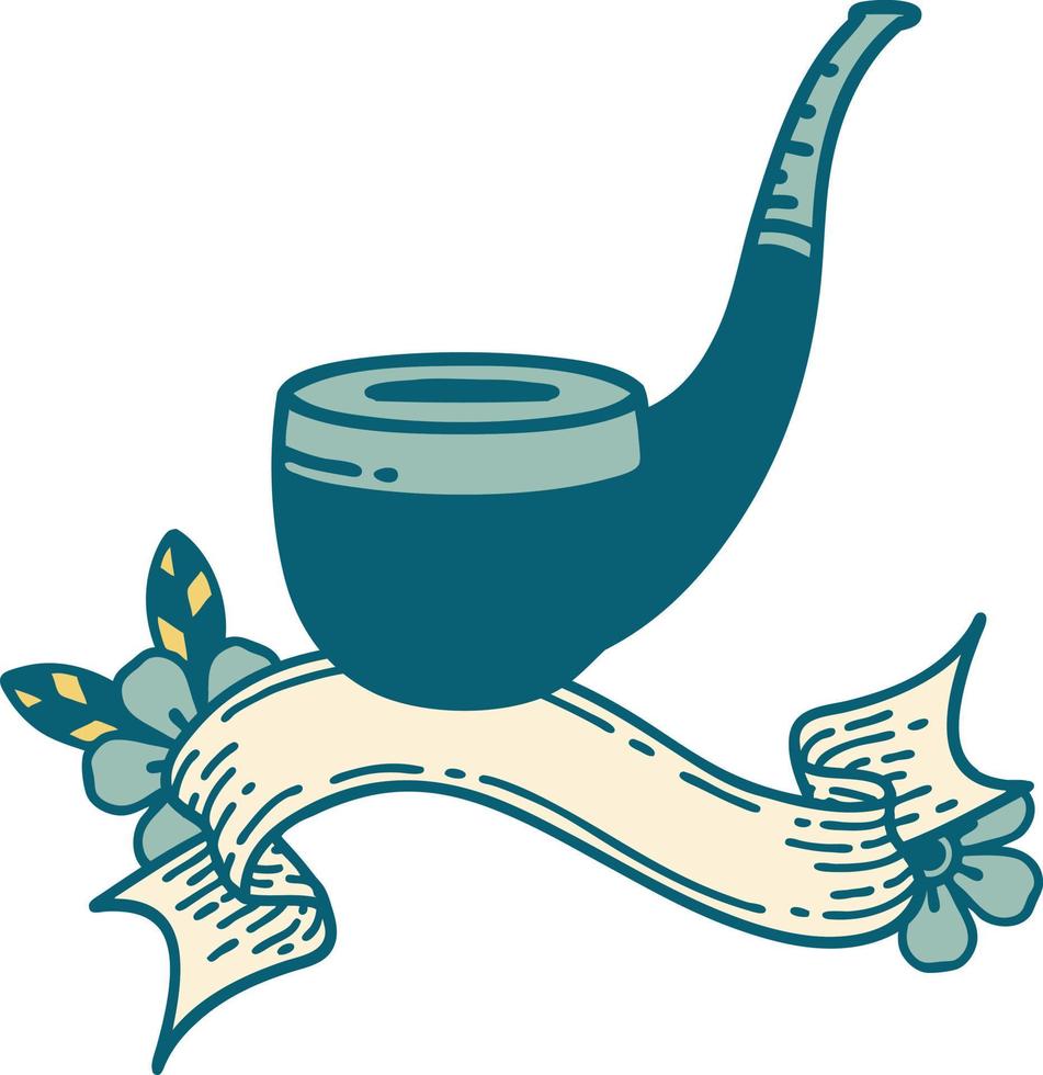 traditional tattoo with banner of a smokers pipe vector