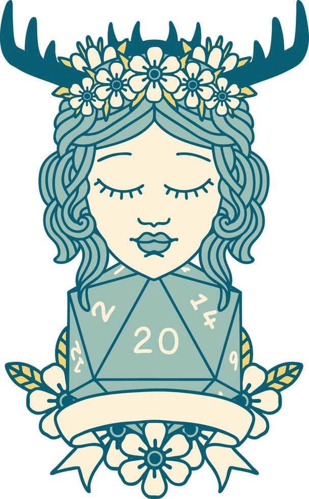 Retro Tattoo Style human druid with natural twenty roll vector