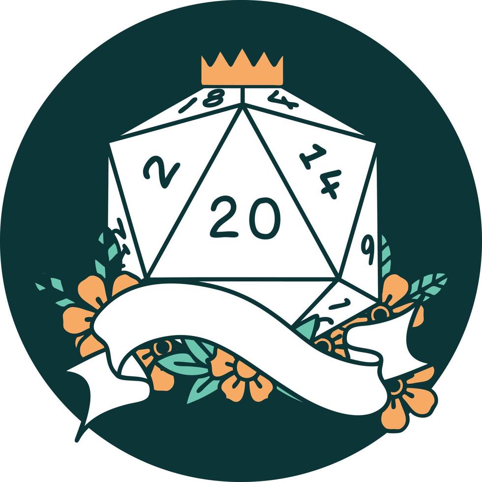icon of natural twenty D20 dice roll vector