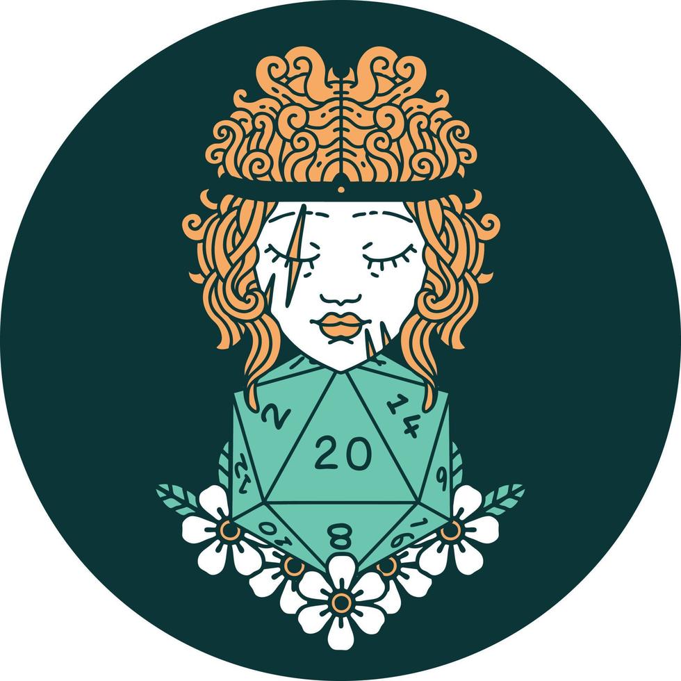 icon of human barbarian with natural twenty dice roll vector