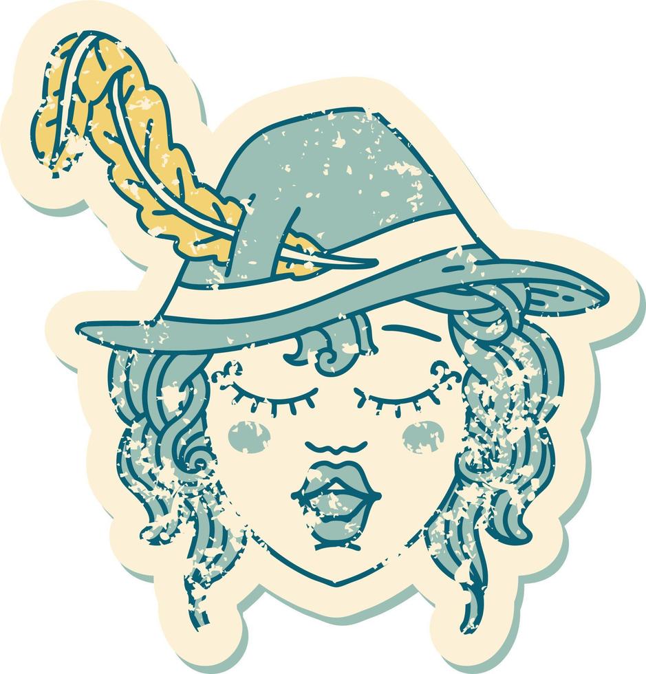 grunge sticker of a human bard character vector