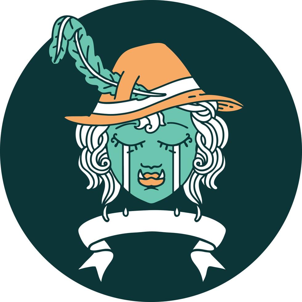 icon of crying orc bard character with banner vector