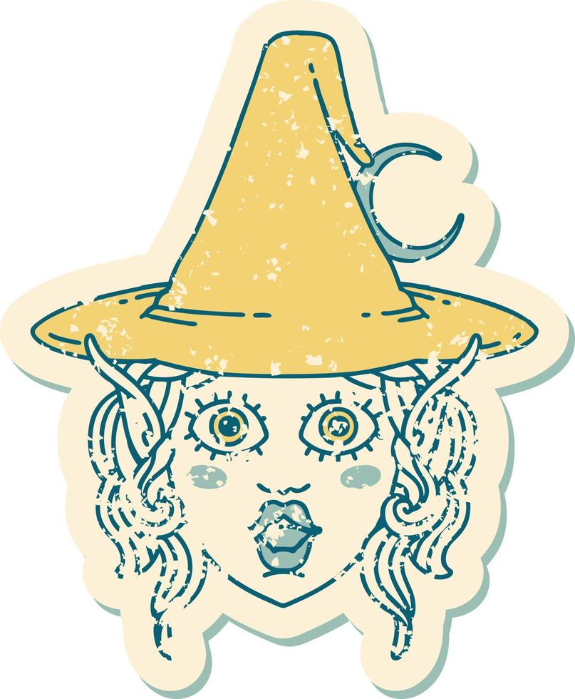 Retro Tattoo Style elf mage character face vector