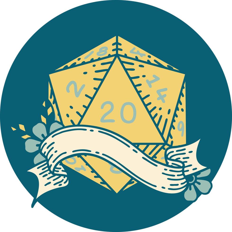 estilo de tatuaje retro natural veinte d20 tirada de dados vector