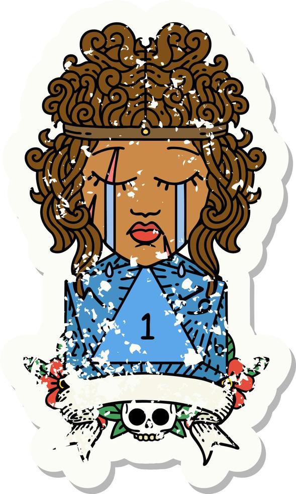 Retro Tattoo Style crying human barbarian with natural one roll vector