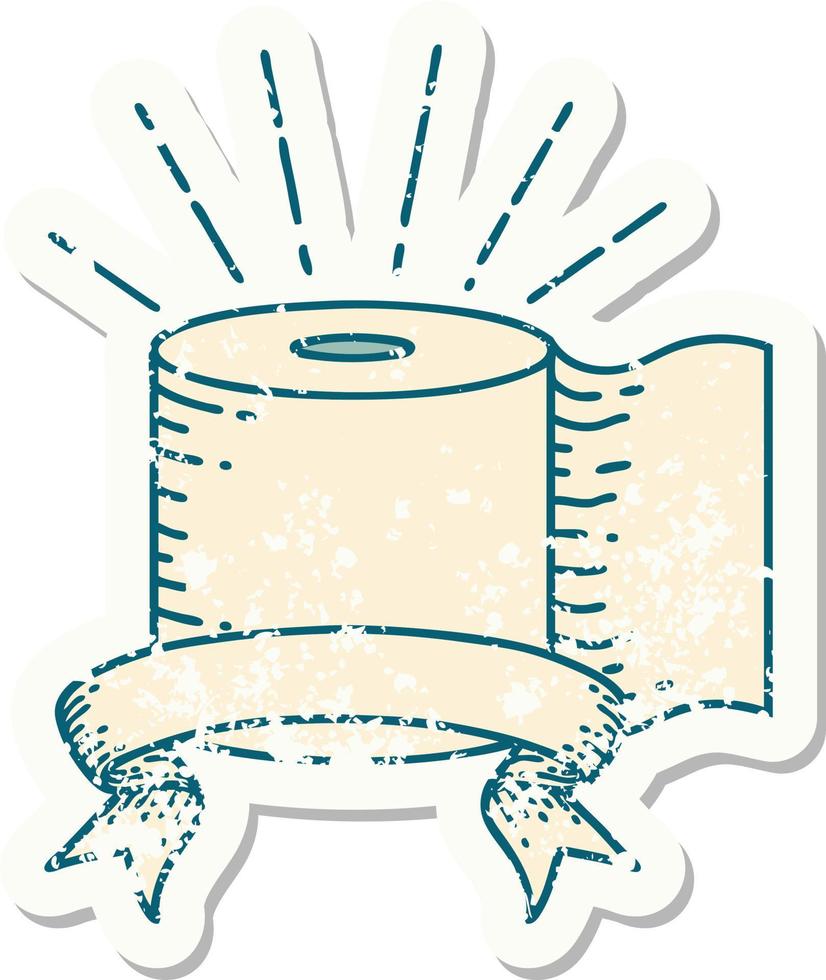 worn old sticker of a tattoo style toilet paper vector